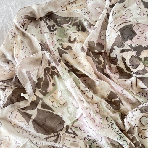 Cotton pashmina scarf, pink and grey, large 110x170 cm