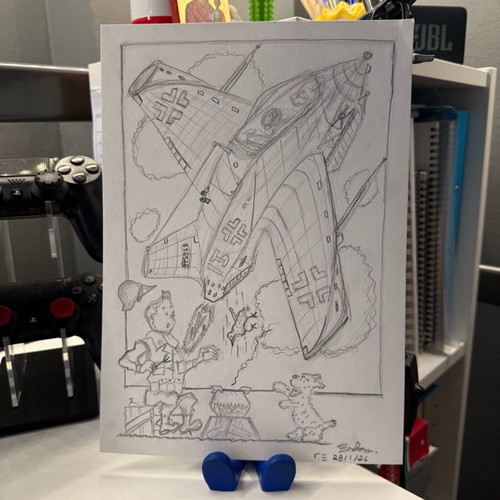 Tin Tin sketch new with airplane and comic character