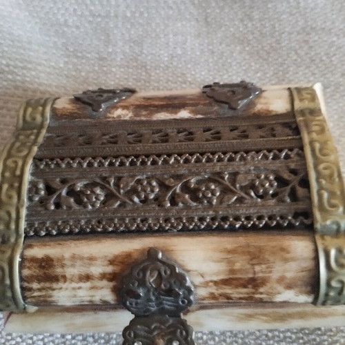 Box from Middle East or India used, iron and brass with bone