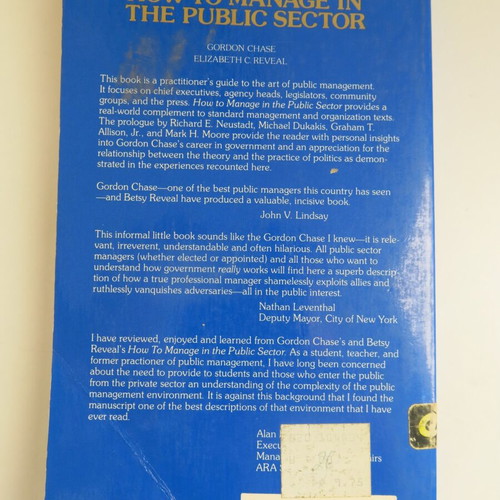 Book How to Manage in the Public Sector used, Gordon Chase and Elizabeth C.Reveal, 1983
