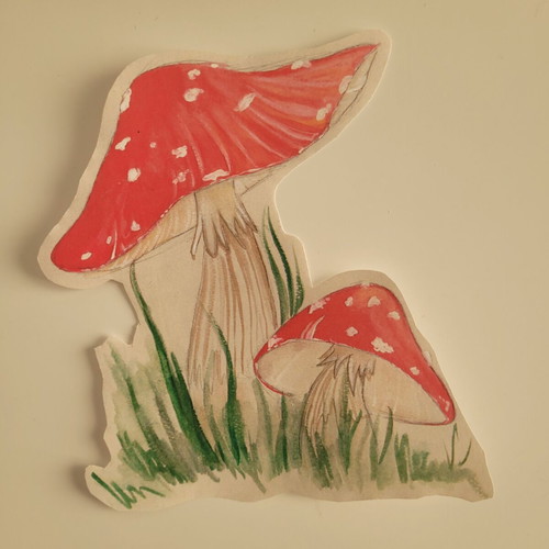 Handmade Amanita mushroom sticker new