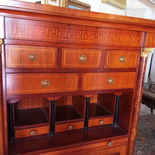 Secretaire with marquetry on walnut veneer new