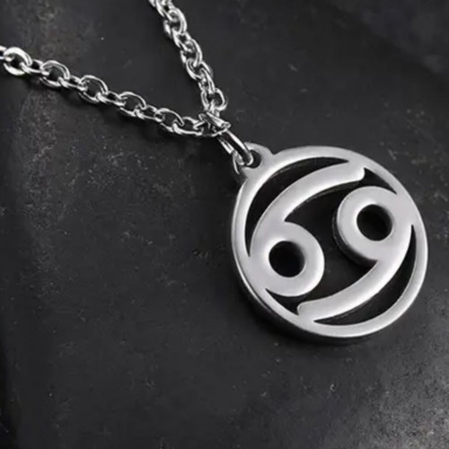 Stainless steel Cancer zodiac necklace new, silver color