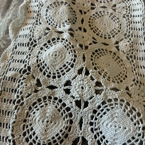 Vintage handmade crochet table runner white, new
