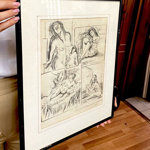 Pencil drawing board sketches and notes unsigned 33x40cm