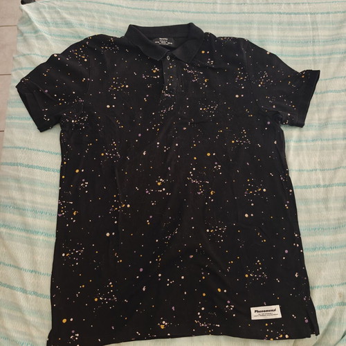 Bershka Polo shirt XL used, black with paint splatter