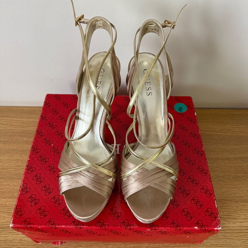 Guess satin platform sandals used, beige gold size 41