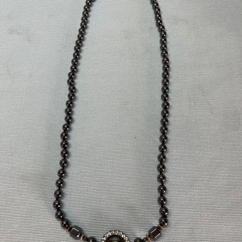 Vintage Hematite Necklace with Rhinestone Pendant like new
