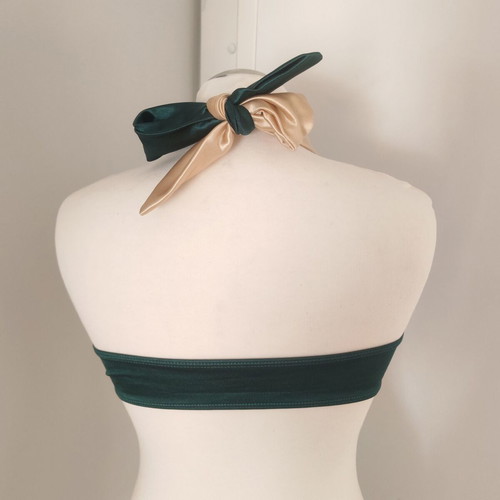 Emerald Green & Gold Metallic Bikini Set (M) – Halter Neck