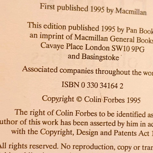 Fury Colin Forbes book used, English thriller