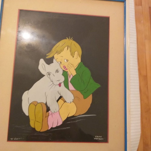 Collectible framed pictures used with glass Nounou 1970s set of 2