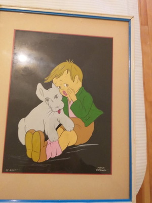 Collectible framed pictures used with glass Nounou 1970s set of 2