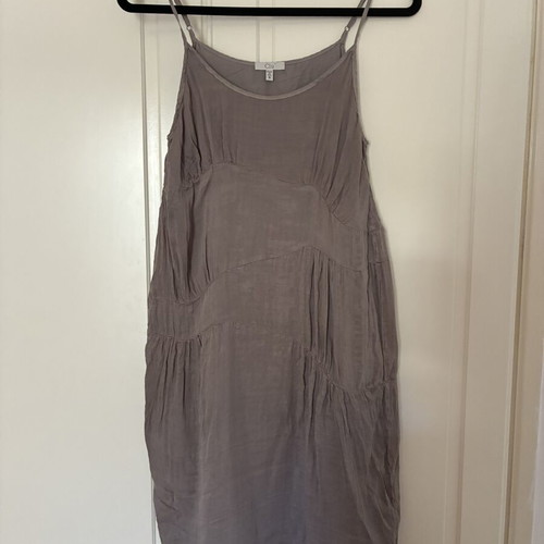 Clu 100% Silk Gray Asymmetric Panel Slip Dress S, Like New