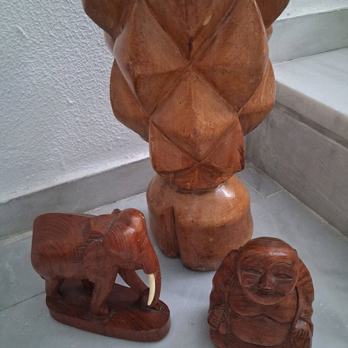 Vintage wooden vase and two wooden figures like new
