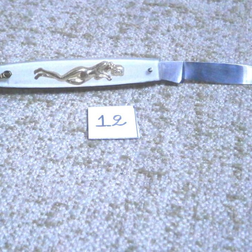 Folding Knife with Enameled Handle and Nude Figure, Stainless Steel Blade, 1960s