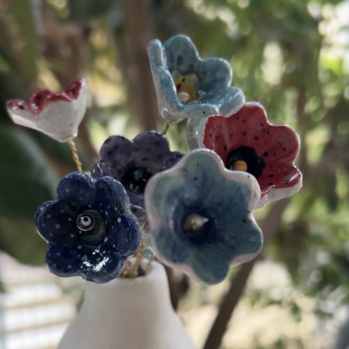Handmade ceramic flower bouquet set of 7 new