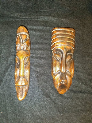 African wooden masks like new, handmade, 1980s, set of 2