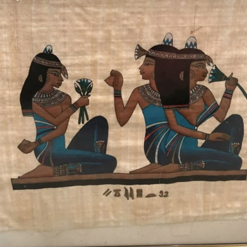 Ancient Egyptian papyri in frame like new, set of 2 pieces
