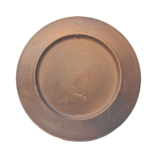 Vintage decorative plate with applied leather, 20 cm