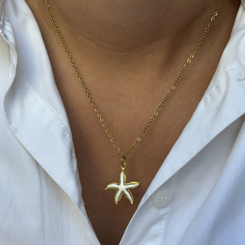 Stainless steel necklace with starfish pendant, handmade minimal