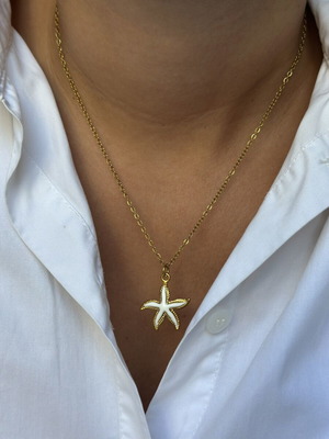 Stainless steel necklace with starfish pendant, handmade minimal