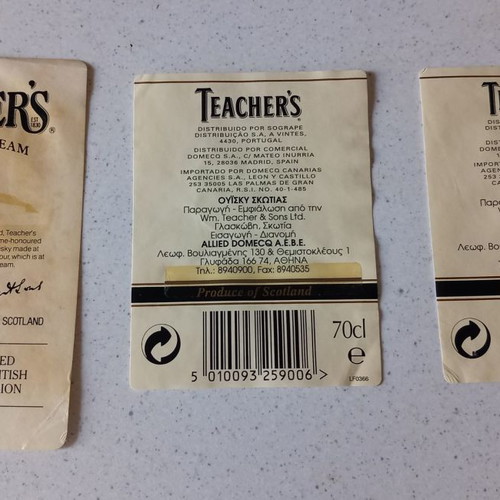 Teacher's Highland Cream labels used, pack of 31 pieces