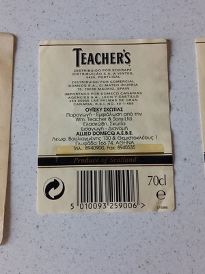 Teacher's Highland Cream labels used, pack of 31 pieces