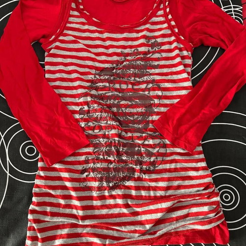 Women's double layered blouse used XS/S red striped casual street style