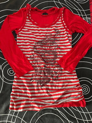 Women's double layered blouse used XS/S red striped casual street style