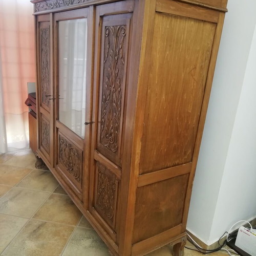 Vintage solid walnut bookcase used furniture with Queen Anne legs
