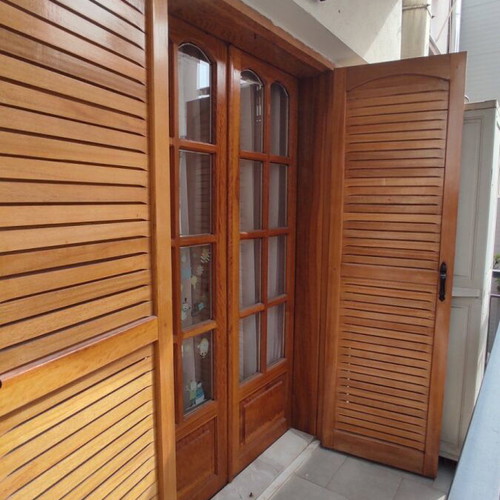 Wooden window frames used, solid mahogany with double glass