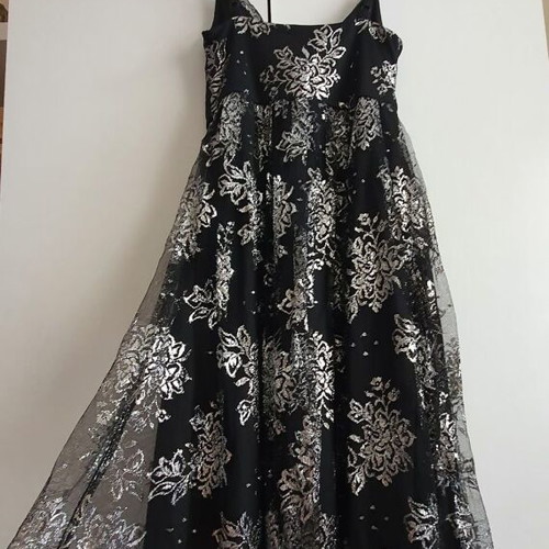 Lace dress new, black with silver flowers, size S