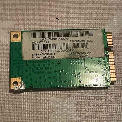 Wi-Fi Card HP Anatel 459339-002 802.11b/g Mini-PCI 54Mbps used