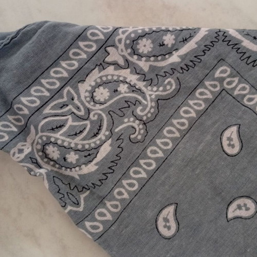 Bandana used, gray and white headwear