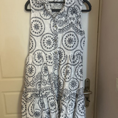 White eyelet embroidered cotton dress, fits small to medium