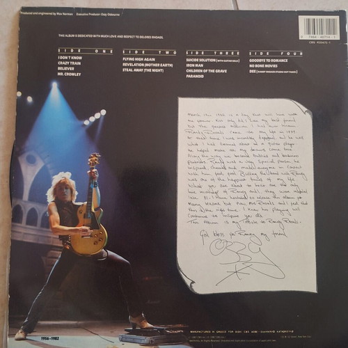Ozzy Osbourne / Randy Rhoads Tribute 1987 Greek Press 2LP used, metal