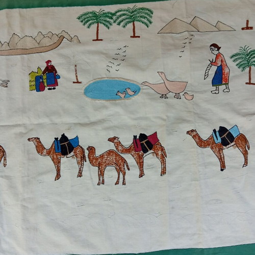 Handmade embroidered wall hanging used, folk art 145×65 cm