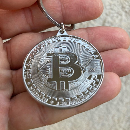 Bitcoin keychain new, silvery and copper colored