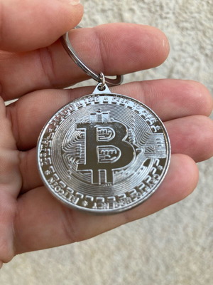 Bitcoin keychain new, silvery and copper colored