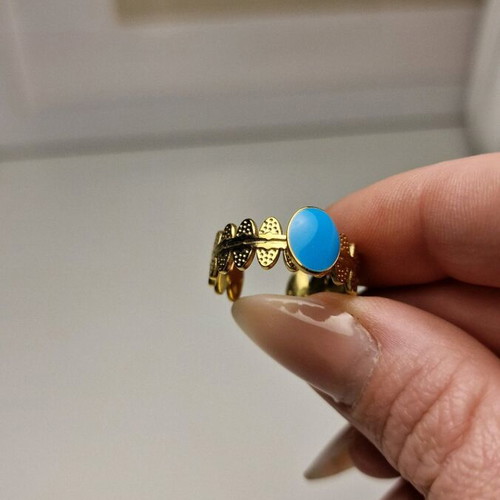 Ring stainless steel with blue enamel new
