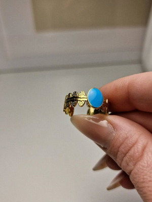 Ring stainless steel with blue enamel new