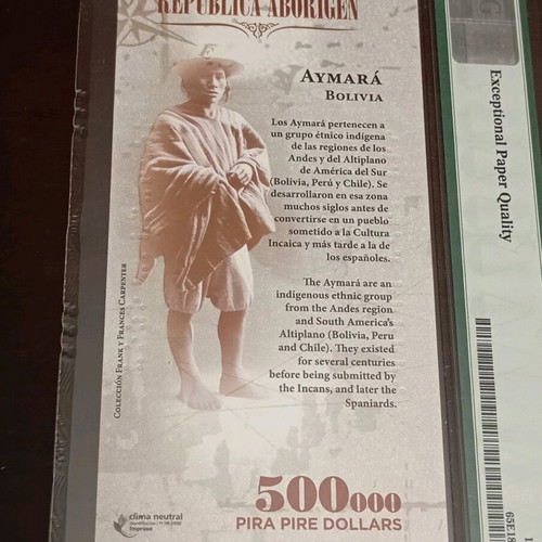 República Aborigen fantasy 500,000 Pira Pire Dollars certified unc PMG 65 EPQ