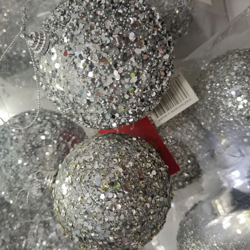 Set of 18 Silver Glitter Christmas Balls (8cm & 10cm)