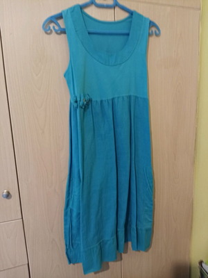 Dress used, sea blue, linen skirt and cotton top, one size M