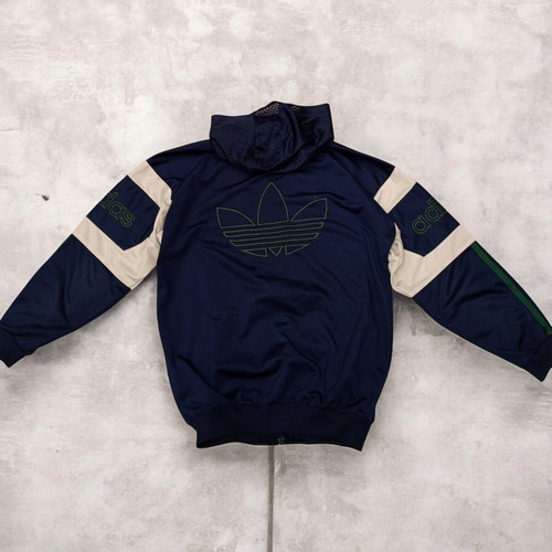 Adidas vintage hooded track jacket used, navy and green colorblock