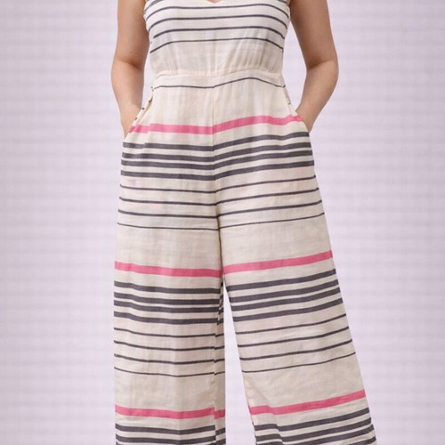 Helmi Women's Striped Jumpsuit / Culottes with Open Back (Size M)