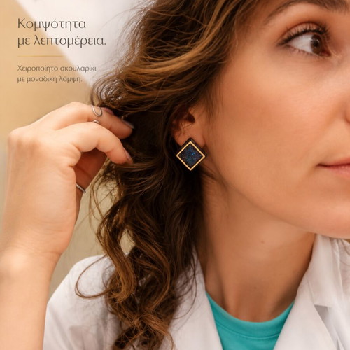Handmade geometric earrings with blue glitter resin