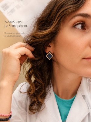 Handmade geometric earrings with blue glitter resin