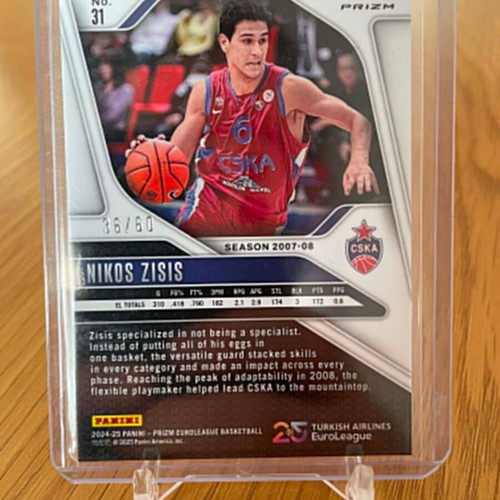 Nikos Zisis Panini Prizm EuroLeague Basketball Card 2024-25 Orange Wave Prizm