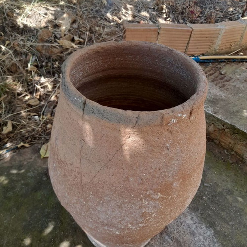 Cretan ceramic jar used antique with crack, 62cm height